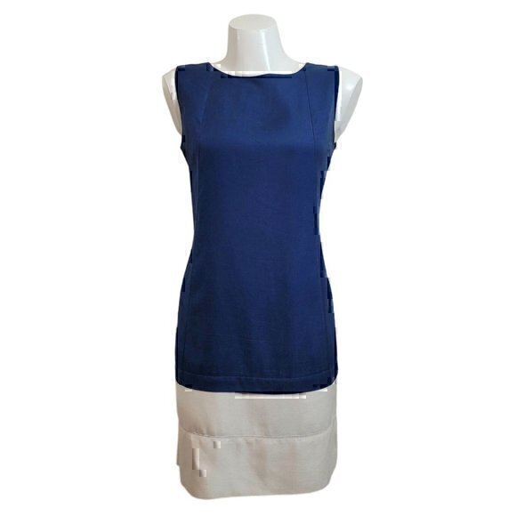 Balenciaga Silk Shift Dress 40 Color Block Blue White - Picture 12 of 12